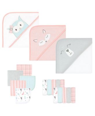 Animal Hooded Towel 3pk and 15 Washcloths