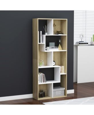 Book Cabinet White and Sonoma Oak 26.4"x9.4"x63.4" Engineered Wood