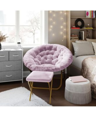 EMMA + OLIVER Oversize Steel Aruna Folding Saucer Moon Chair and Ottoman