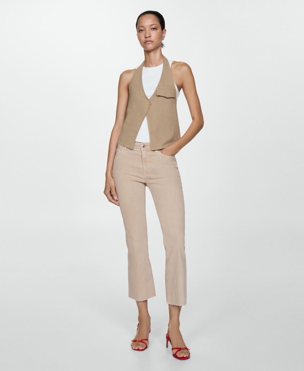 Mango Jeans Sienna Flare Crop Sand In Sandy