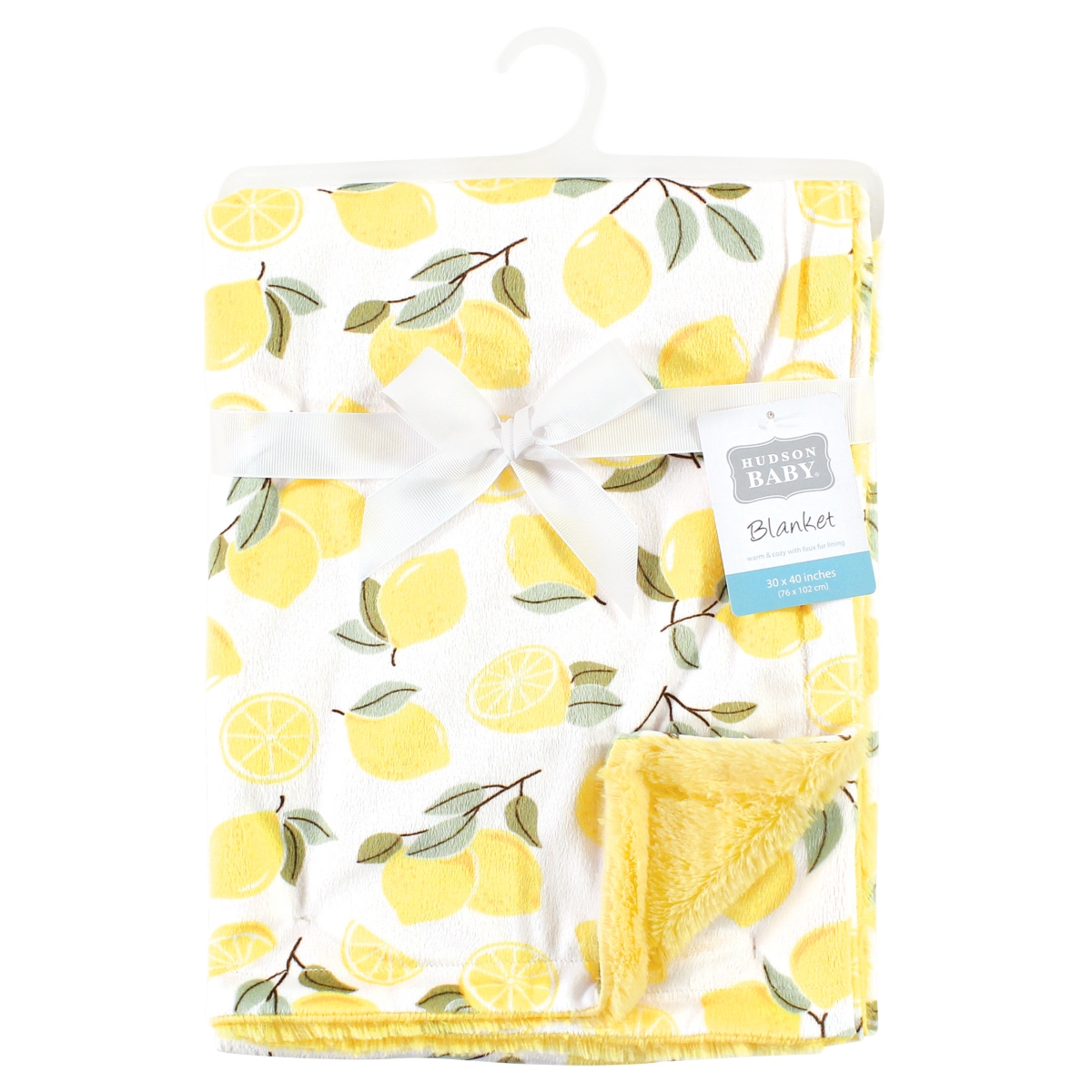 Hudson Baby Infant Girl Plush Blanket with Furry Binding and Back, One Size - Lemon