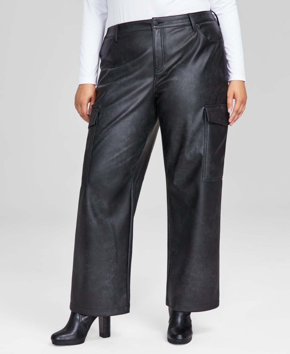 And Now This Trendy Plus Size Faux-Leather Cargo Pants, Created for Macy's