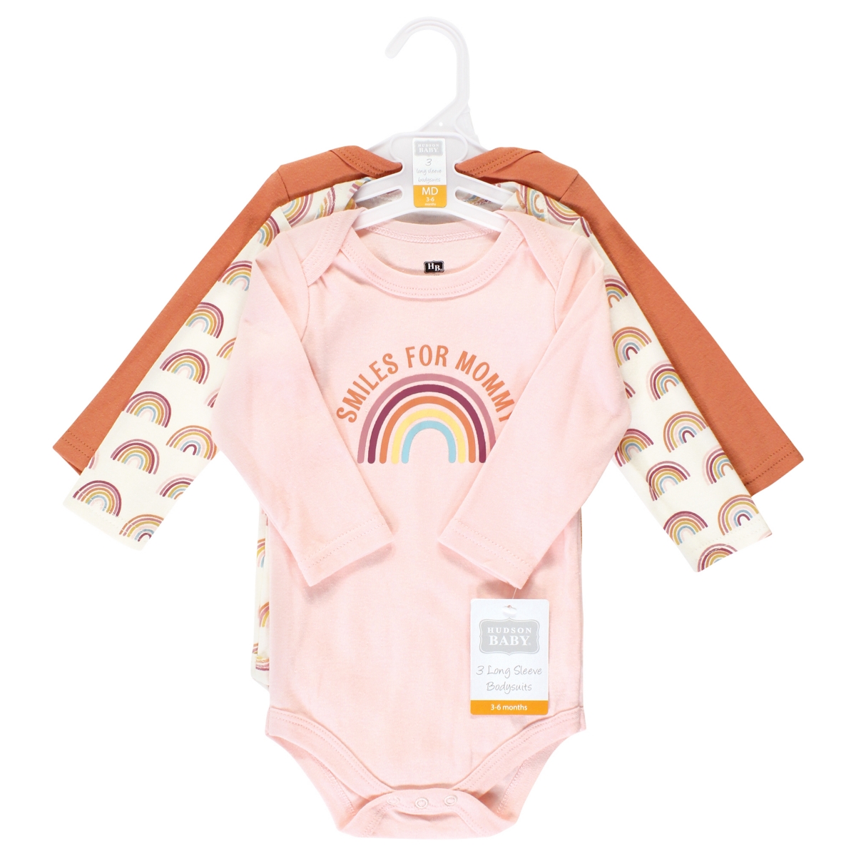 Hudson Baby Baby Girls Cotton Long-Sleeve Bodysuits, Sunshine Rainbows 3-Pack, Months - Sunshine rainbows 3-pack