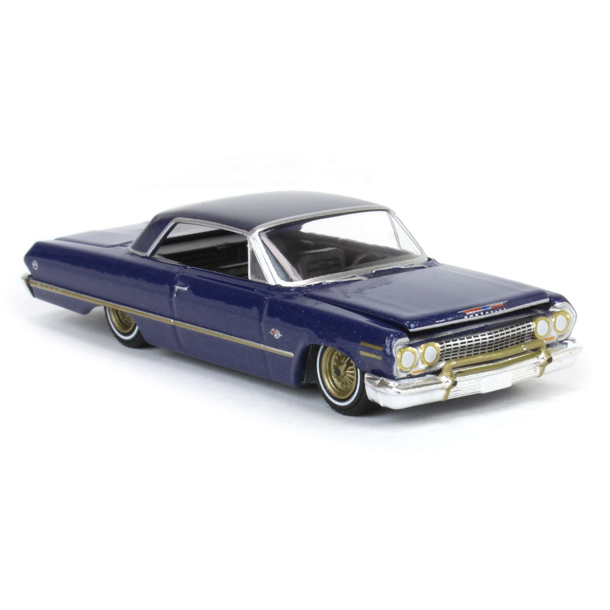 Greenlight Collectibles 1/64 1963 Chevrolet Impala& Gold, California Lowriders - Blue