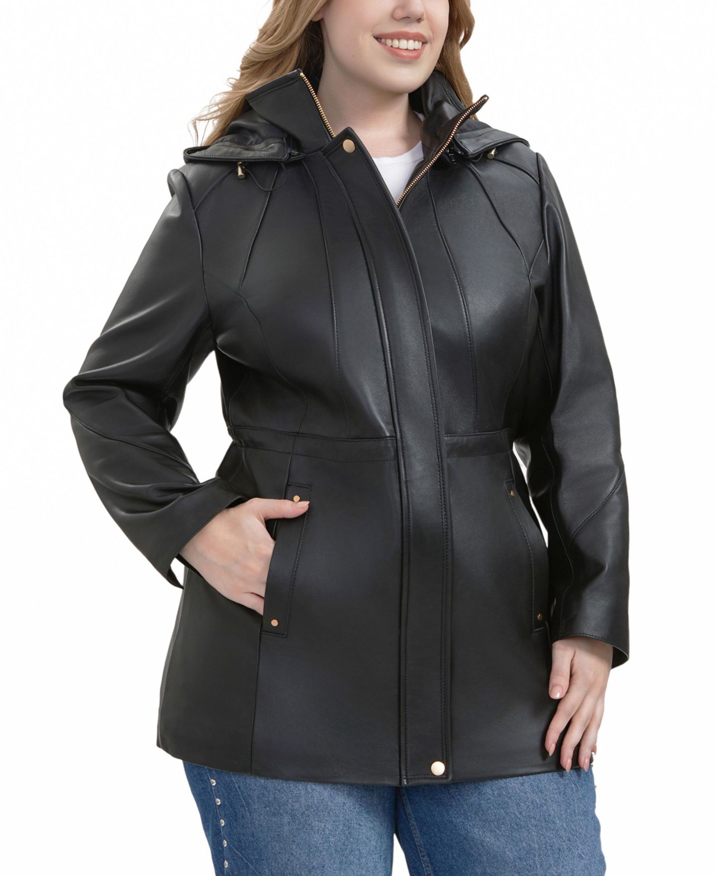 Женская куртка BGSD Plus Size Elena Leather Parka, цвет: Чёрный — фото 3