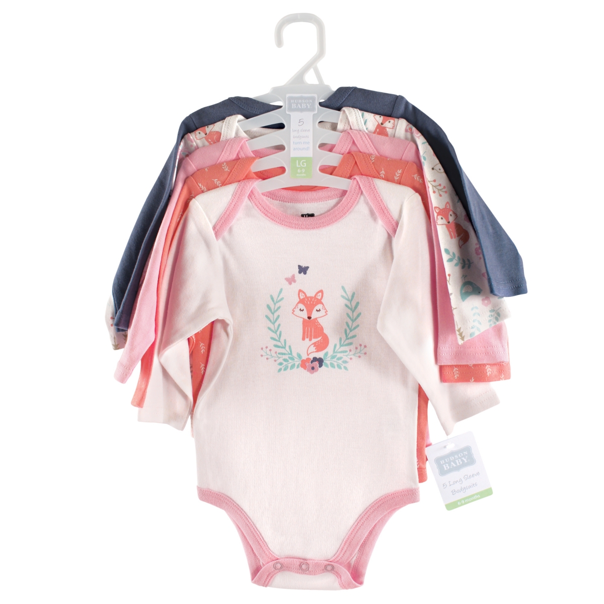 Hudson Baby Baby Girls Cotton Long-Sleeve Bodysuits, Woodland Fox 10-Piece - Woodland fox 10-piece