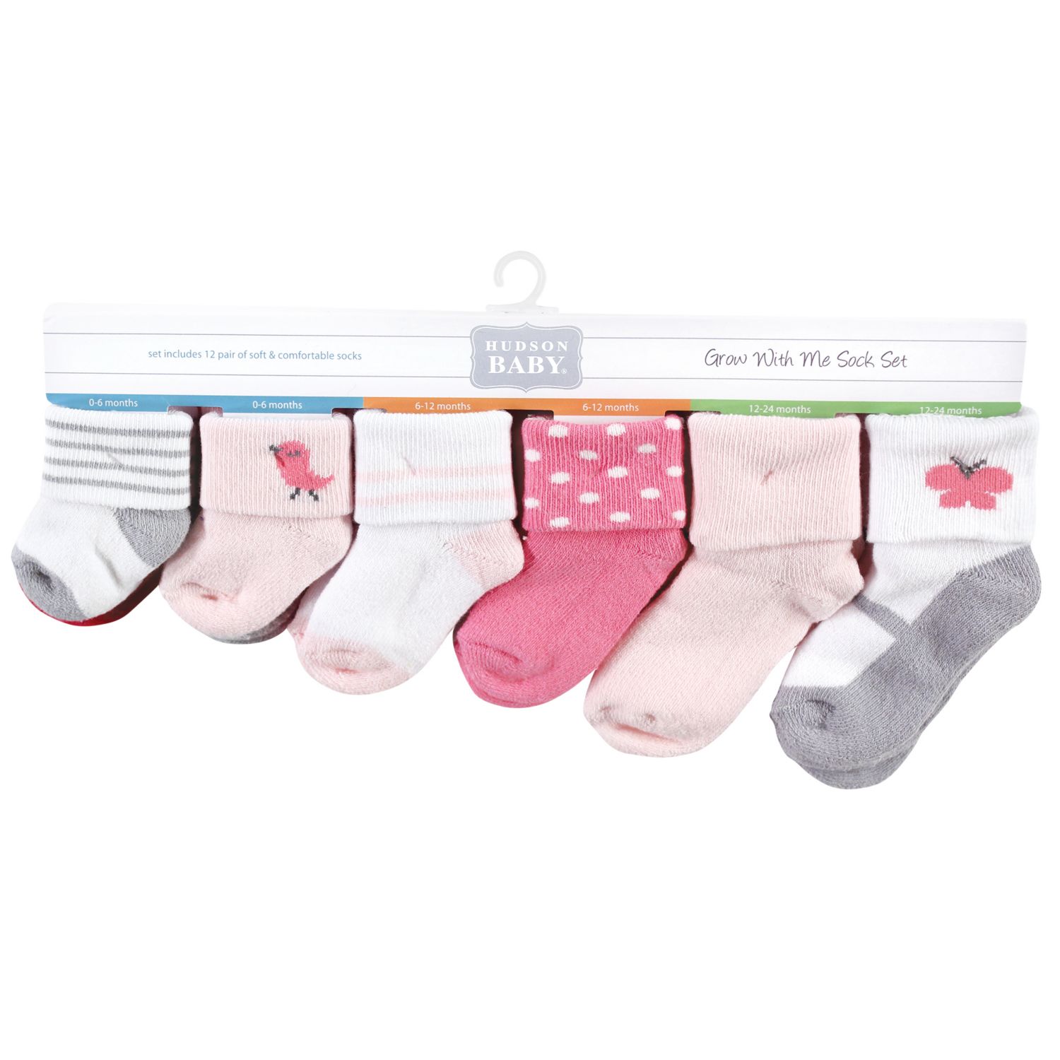 Baby Girls Hudson Grow With Me Socks 12pk