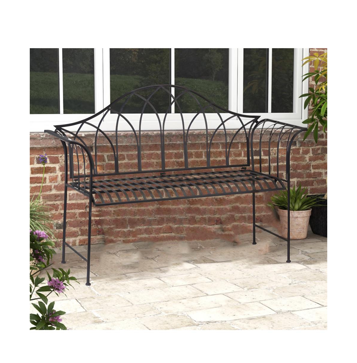 Classic Iron Garden Bench - Timeless Outdoor Seating for Patio or Lawn