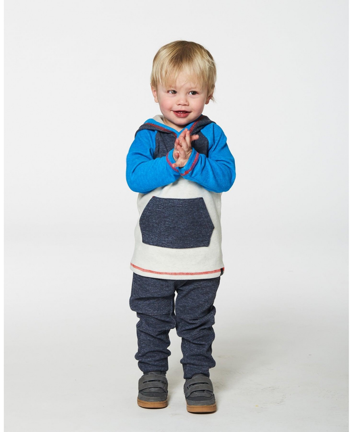 Deux par Deux Toddler Boys Super Soft Hooded Top And Brushed Jersey Pant Set- Navy