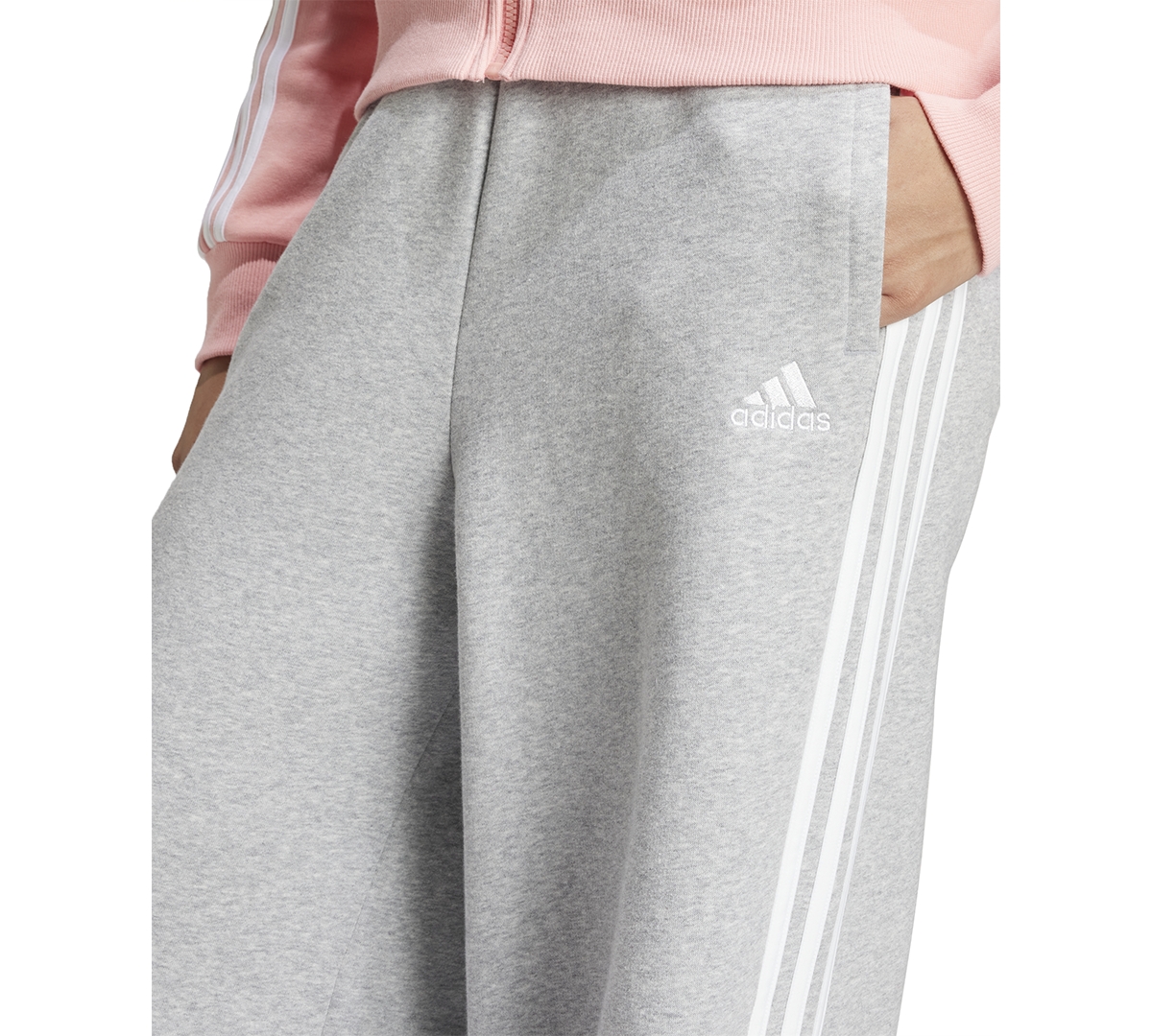 adidas Women's Three Striped Fleece Wide Leg Pants