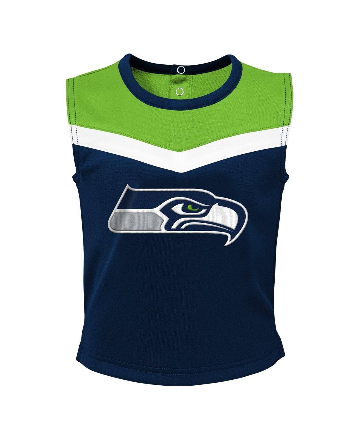 Outerstuff Girls Toddler Navy Seattle Seahawks Spirit Cheer Two-piece Cheerleader Set With Bloomers In Navy