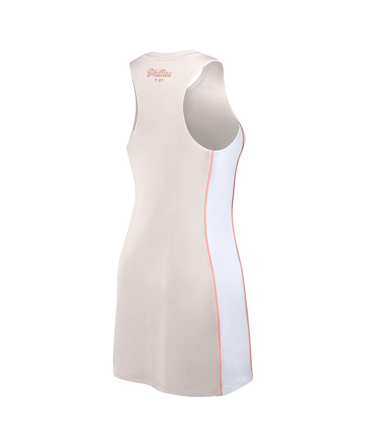 Shop Fanatics Women's Cream Philadelphia Phillies Studio Boost Athletic Half-zip Dress In Cream,coral
