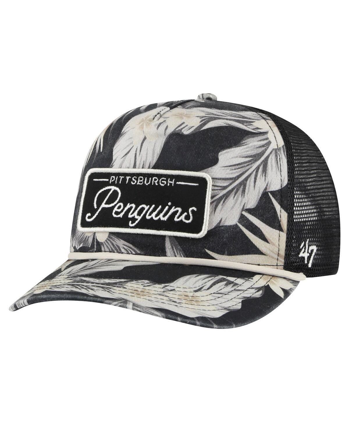 '47 Brand Men's Black Pittsburgh Penguins Tropicalia Allover Print Trucker Adjustable Hat - Black