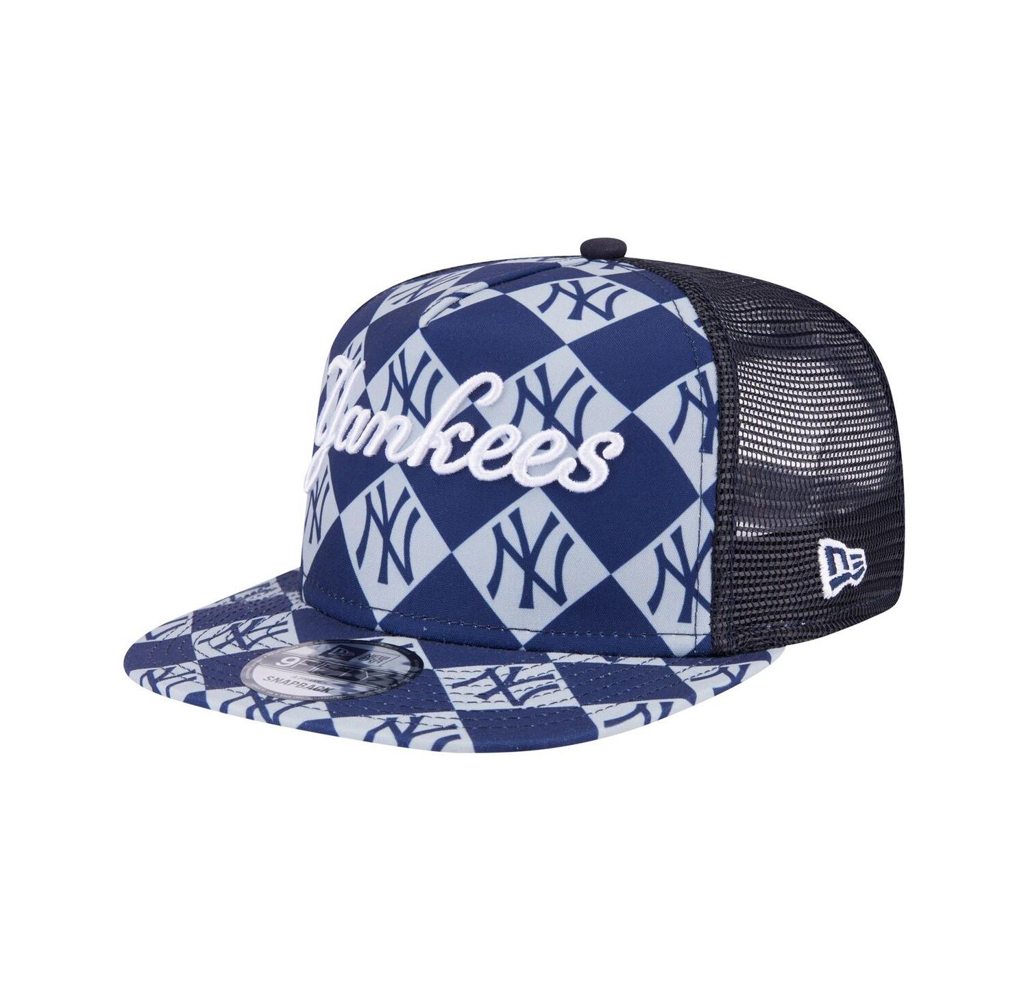 Men's Navy New York Yankees Seeing Diamonds A-Frame Trucker 9FIFTY Snapback Hat