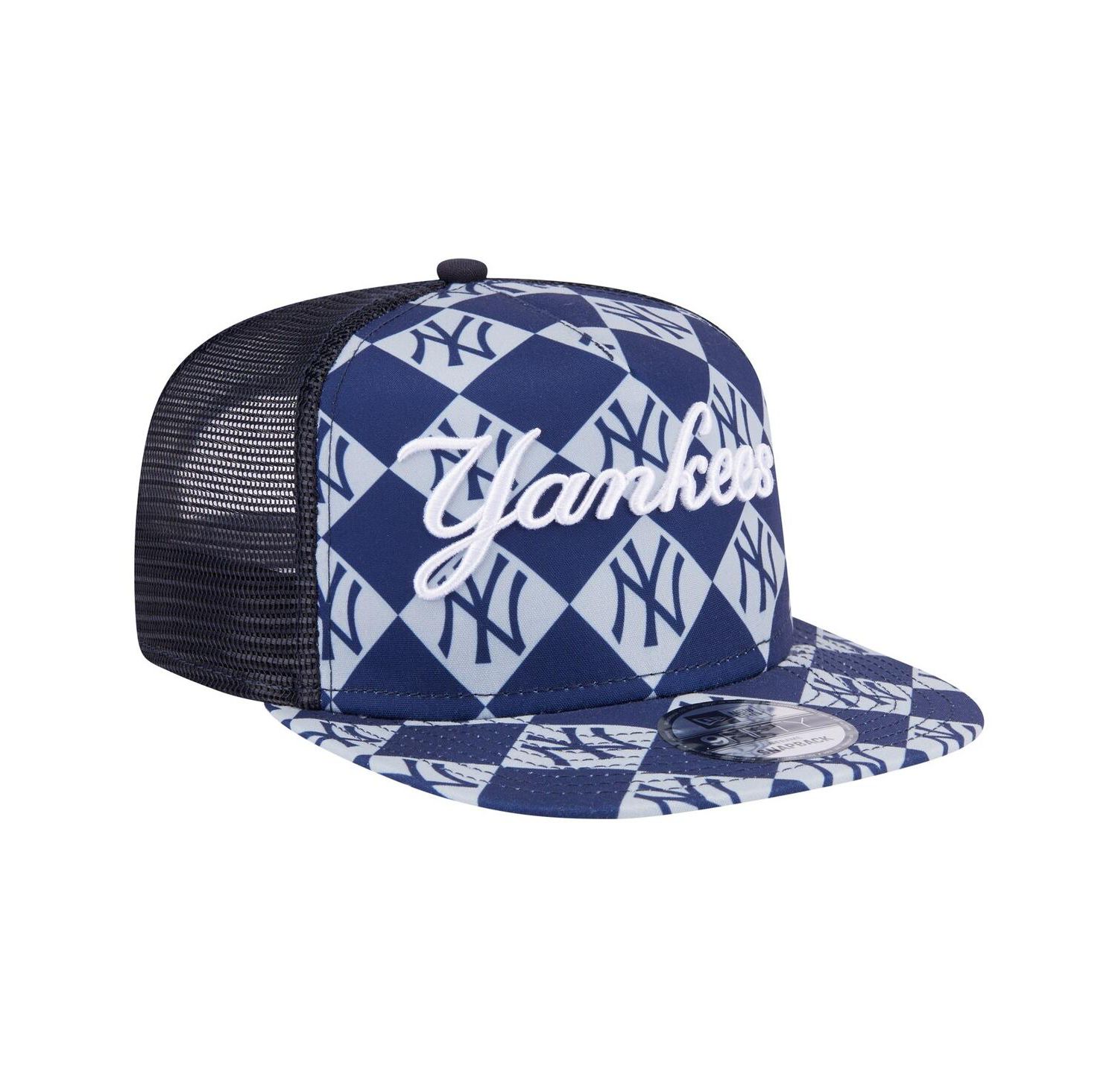 Men's Navy New York Yankees Seeing Diamonds A-Frame Trucker 9FIFTY Snapback Hat