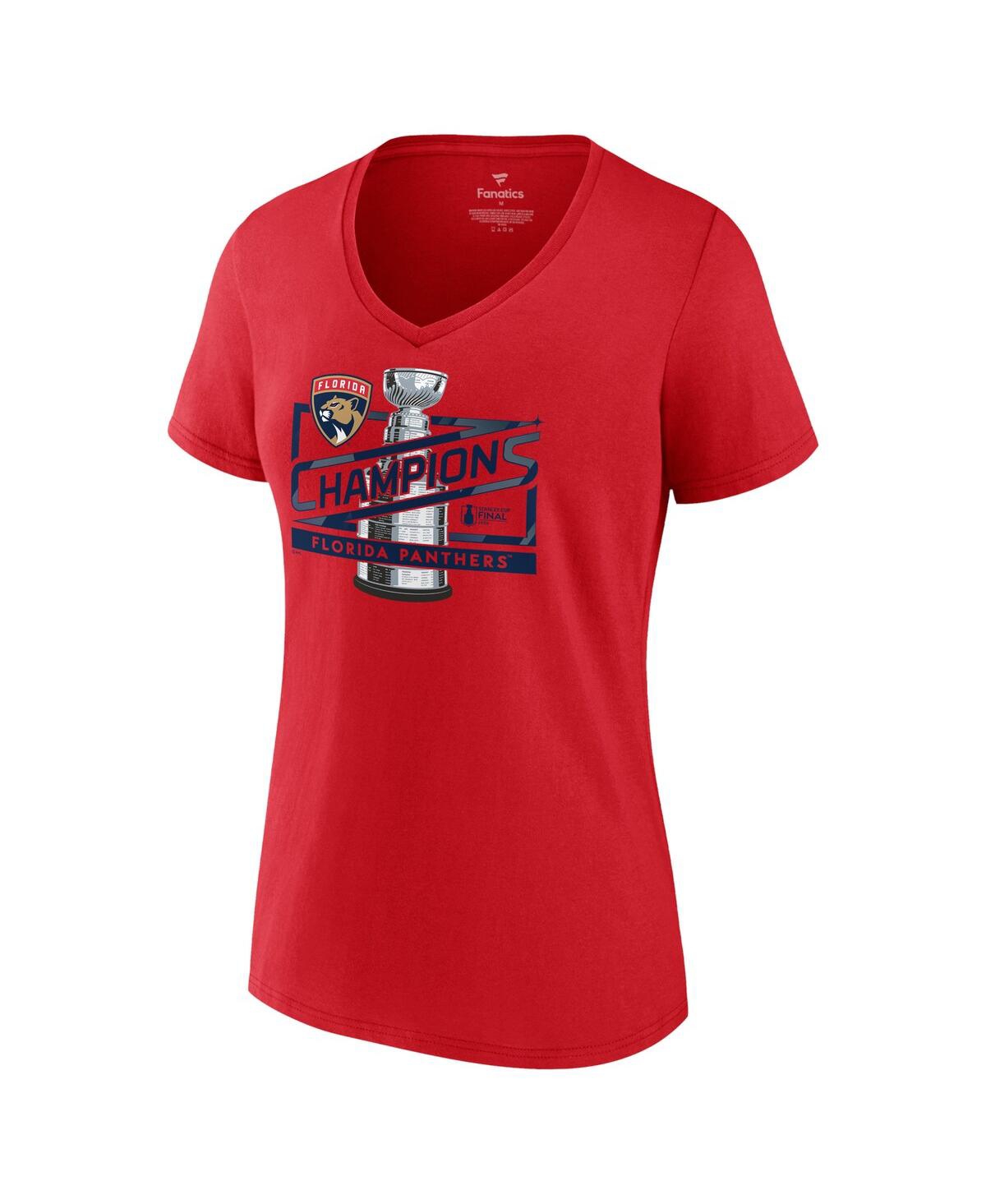 Fanatics Women'sFlorida Panthers 2024 Stanley Cup Champions Primetime V-Neck T-Shirt - Red