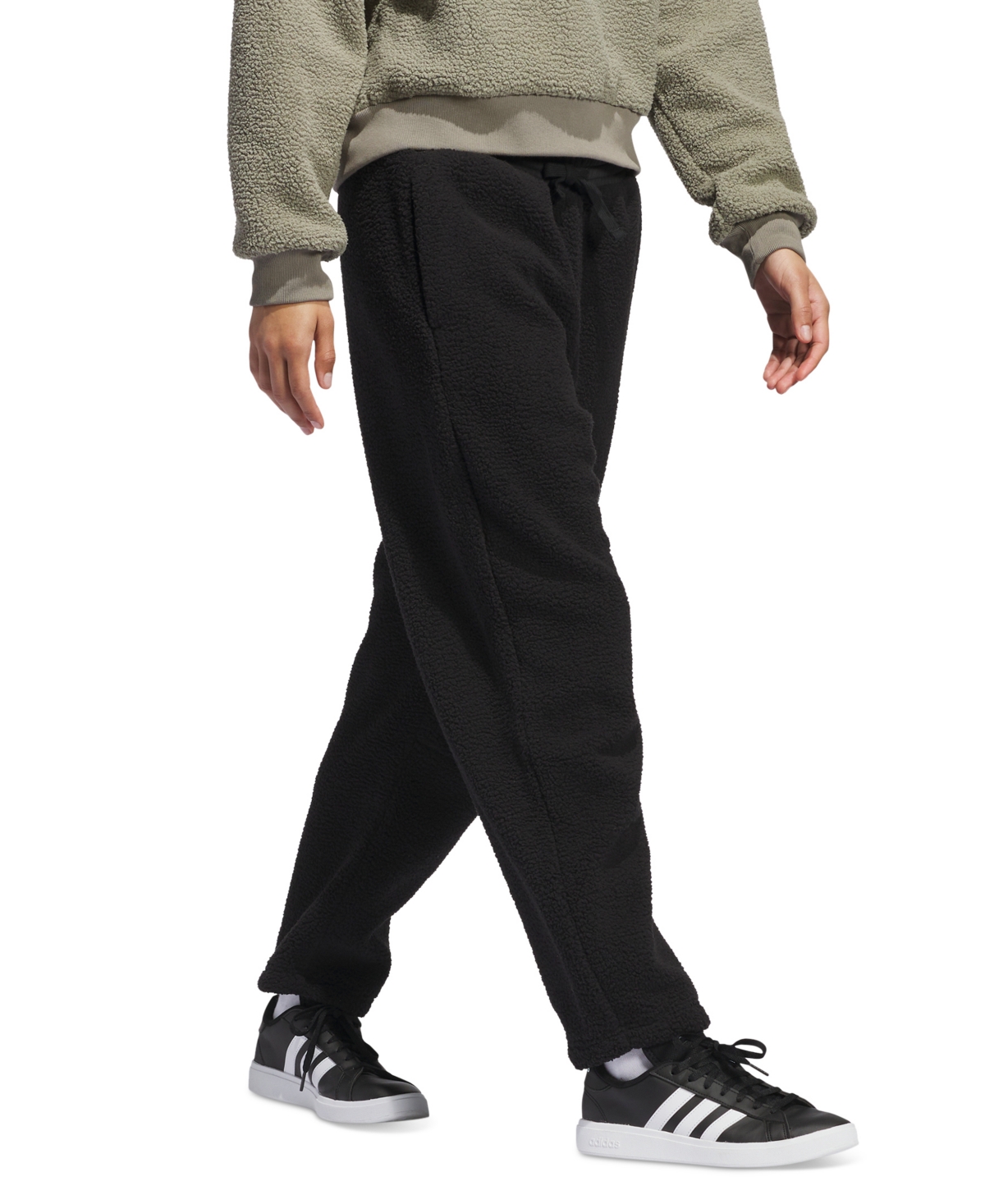 Shop Adidas Originals Women's Coze Sherpa Barrel-leg Pants In Black