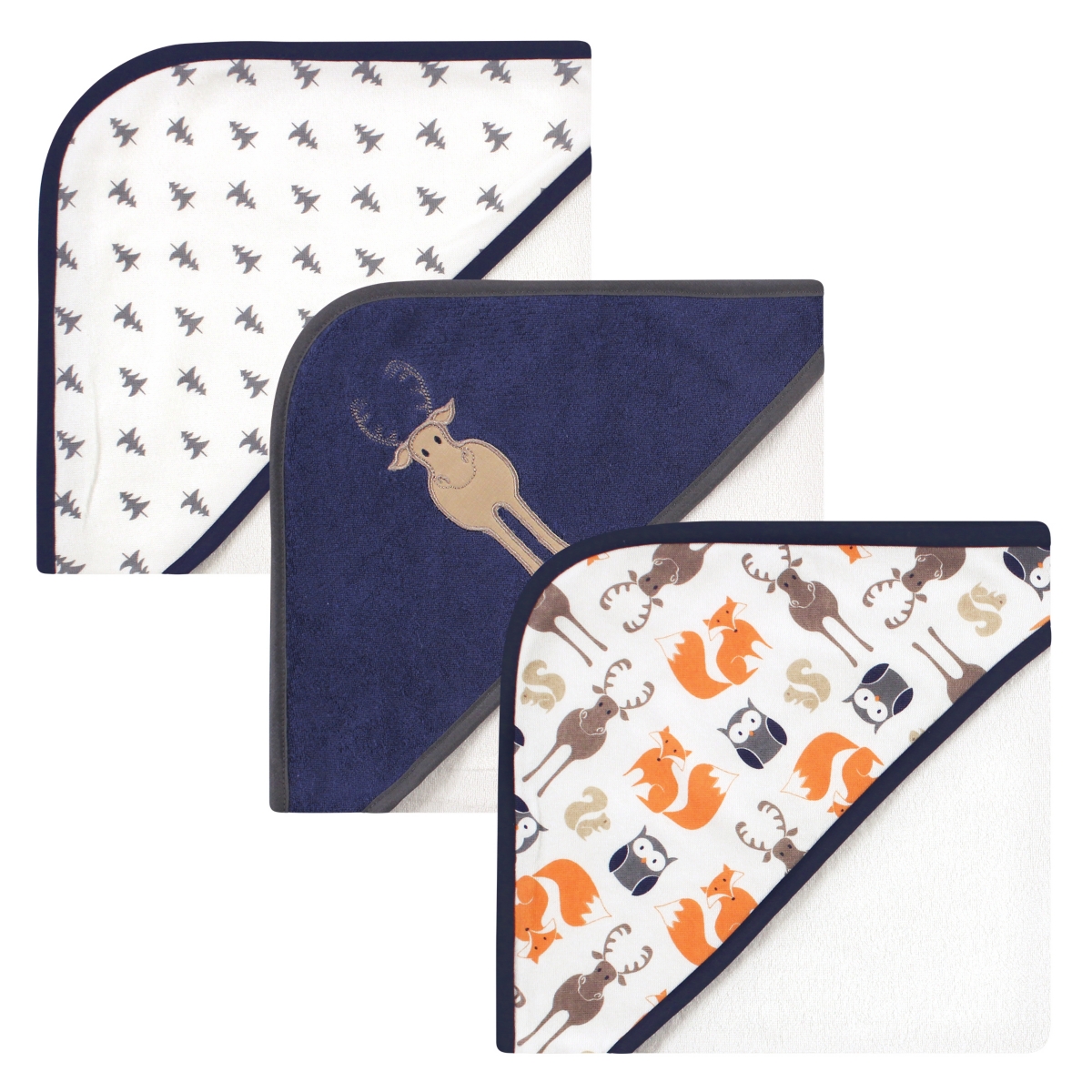 Hudson Baby Infant Boy 6Pc Cotton Rich Hooded Towels Bundle Set, Blue Moose Fox, One
