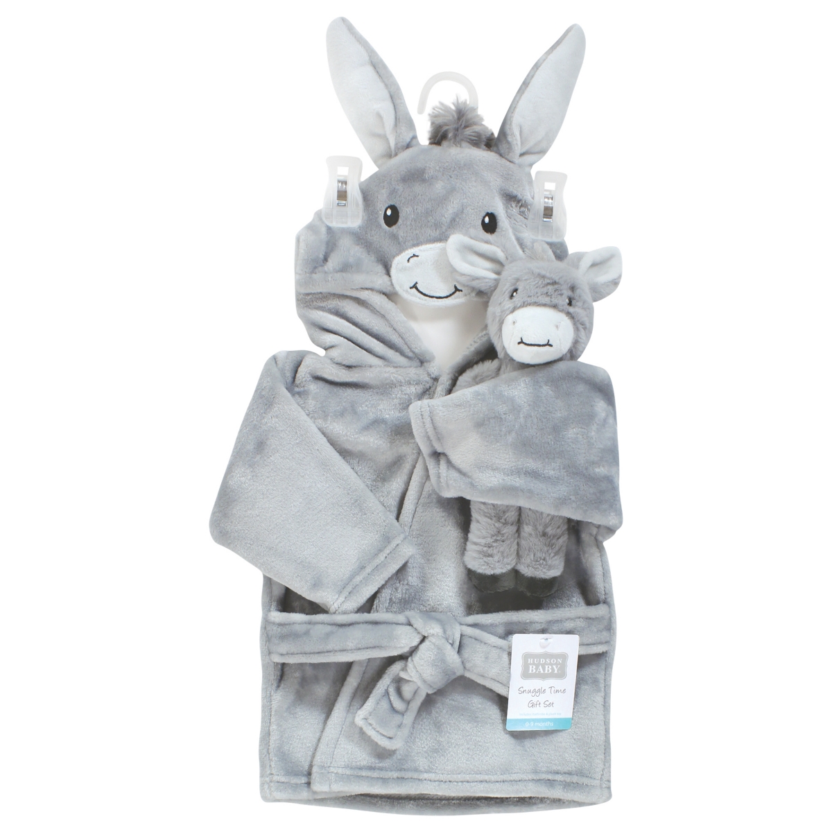 Hudson Baby Baby Boys Plush Bathrobe and Toy Set, One - Donkey