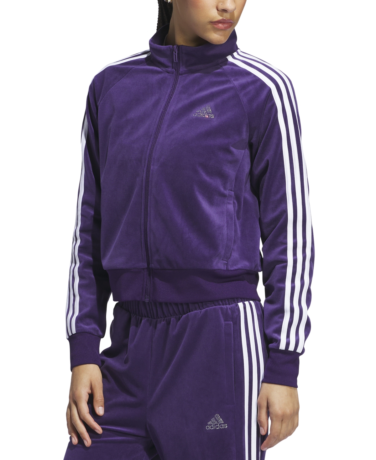 Purple velvet adidas tracksuit deals