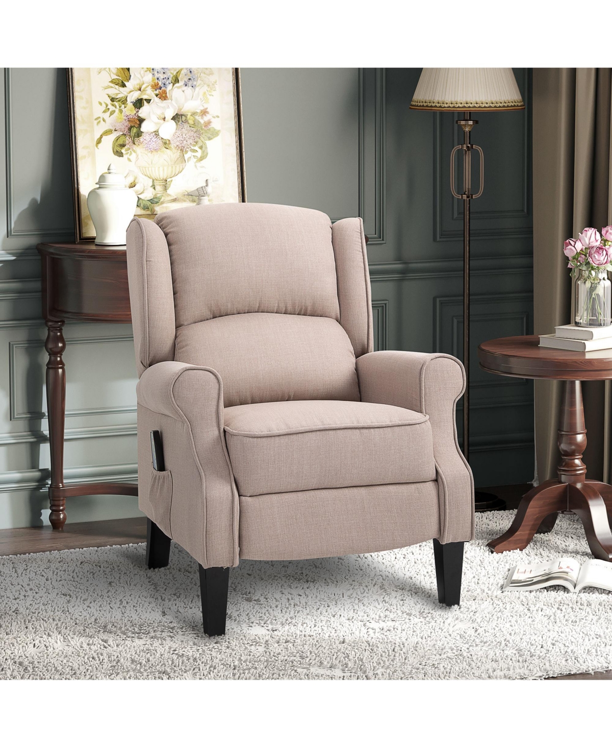 Homcom Wingback Heated Vibrating Massage Chair, Accent Sofa Vintage Upholstered Massage Recliner Chair Push-back with Remote Controller,- Beige