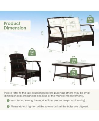 4PCS Rattan Patio Conversation Furniture Set Wicker Sofa Set w/ Waterproof Cover