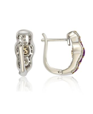 Suzy Levian Sterling Silver Sapphire and Created White Sapphire Curvy Frame Huggie Hoop Earrings