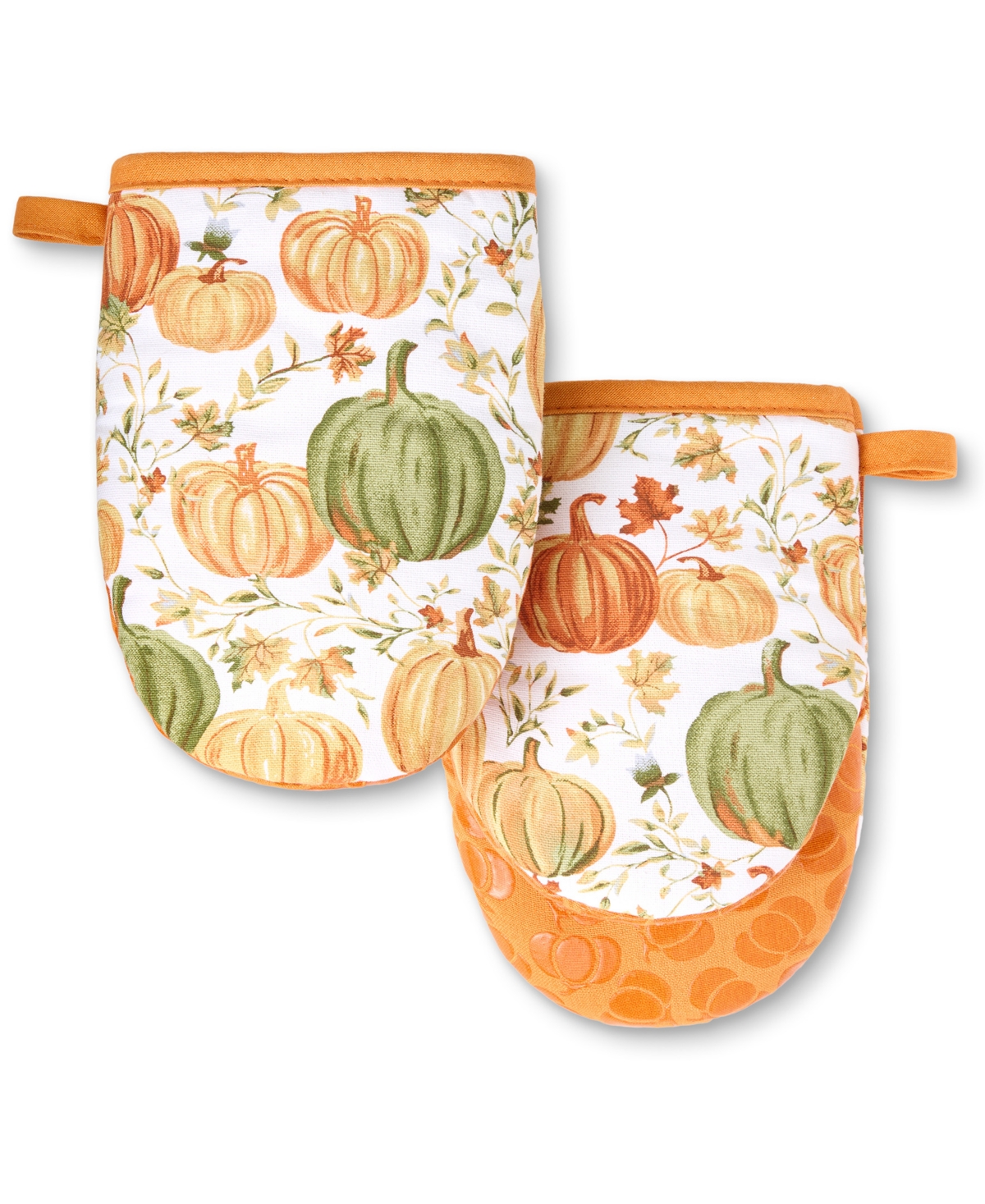 Autumn Harvest Pumpkins Mini Oven Mitt, Set of 2 - Orange/Green/Ivory