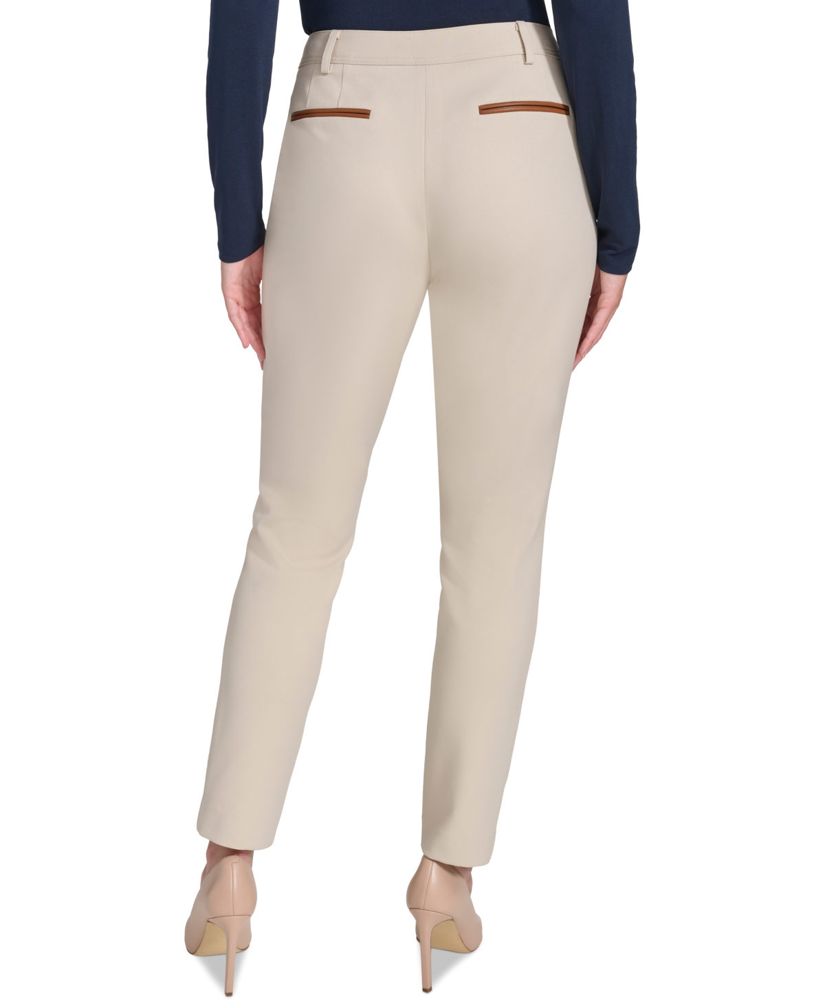 Tommy Hilfiger Women's Faux-Leather-Trim Ankle Pants -torto