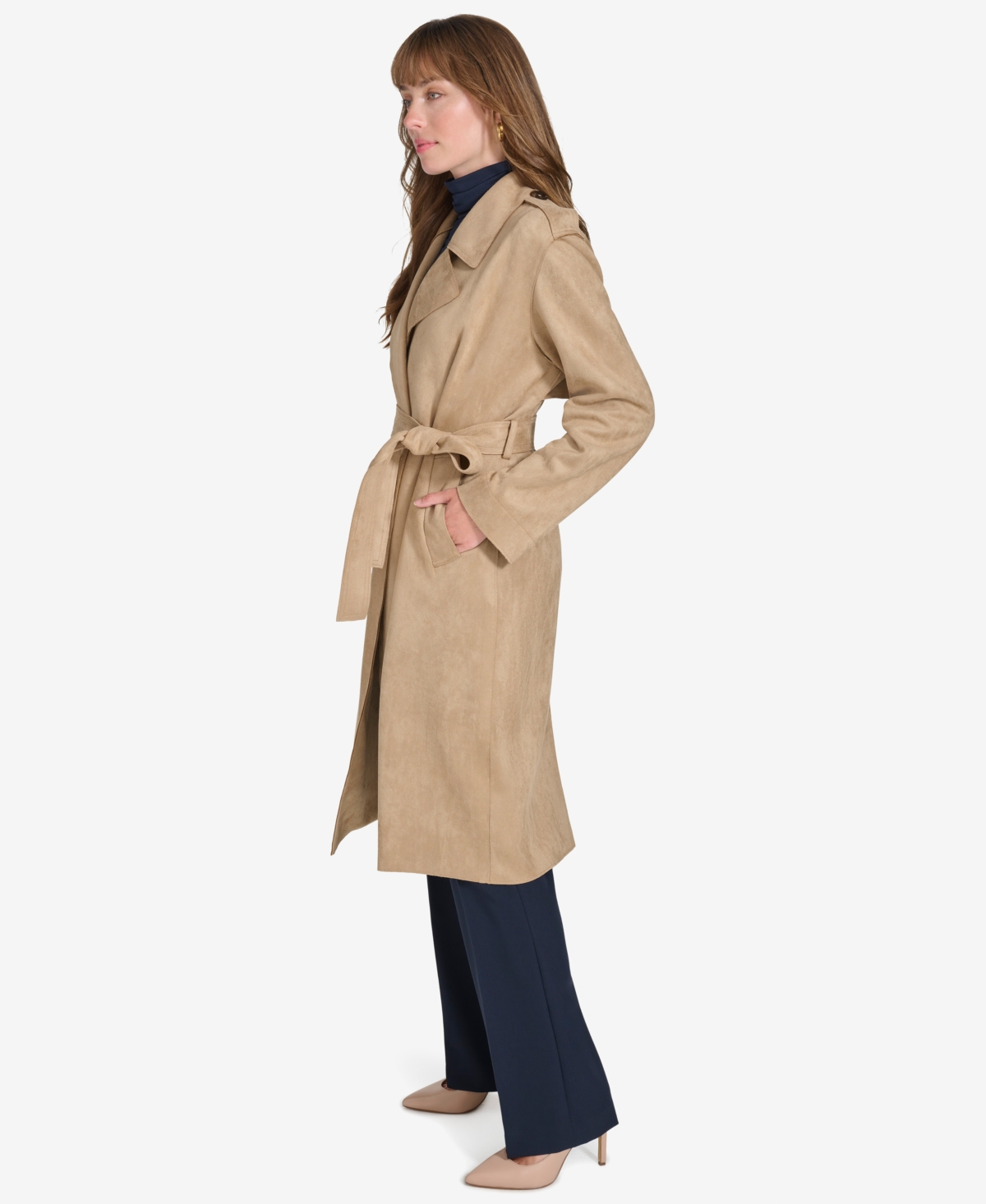 Tommy Hilfiger Women's Faux-Suede Trench Coat