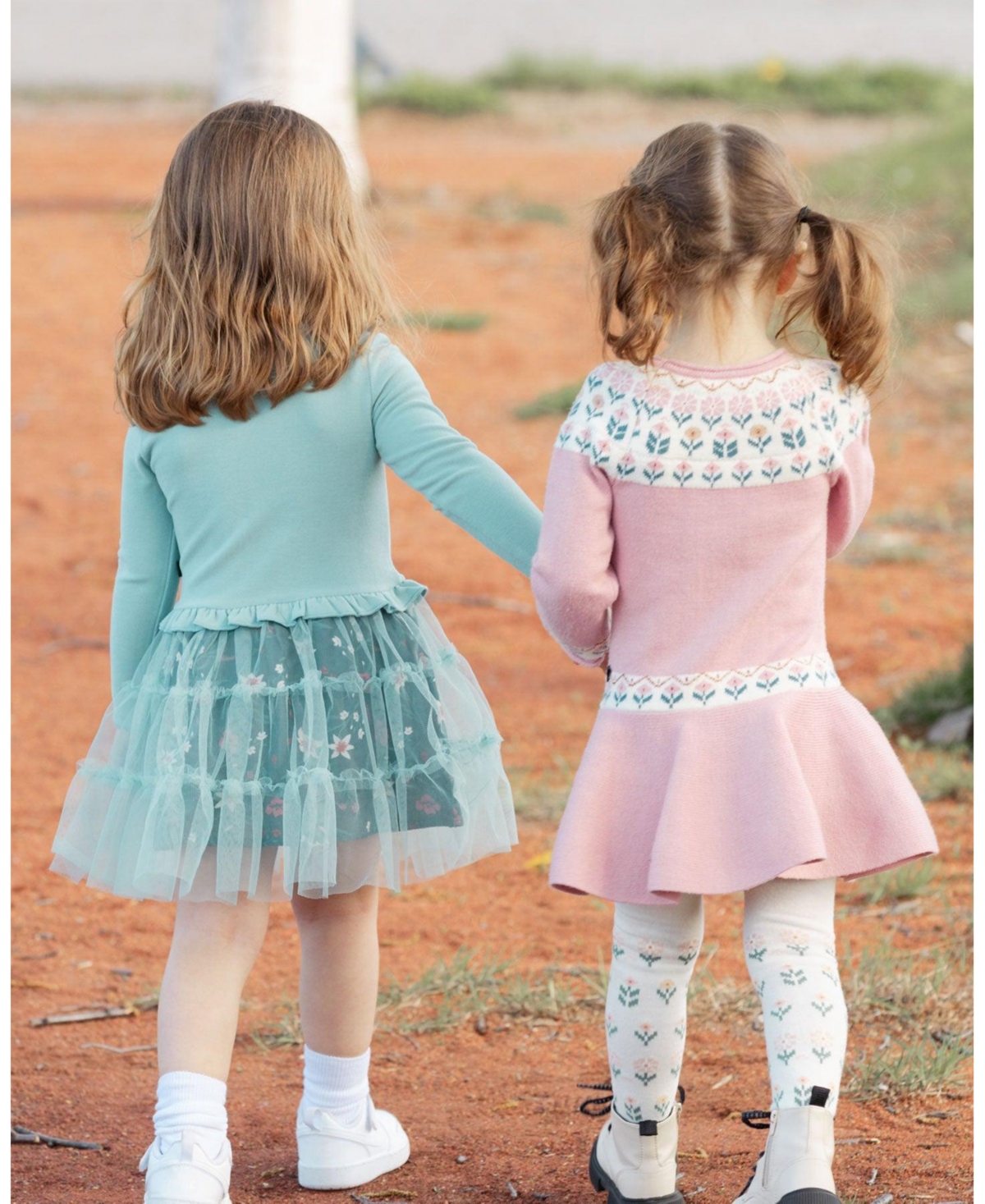 Deux par Deux Toddler Girls Knit Dress With Round Intarsia Flowers- Light pink