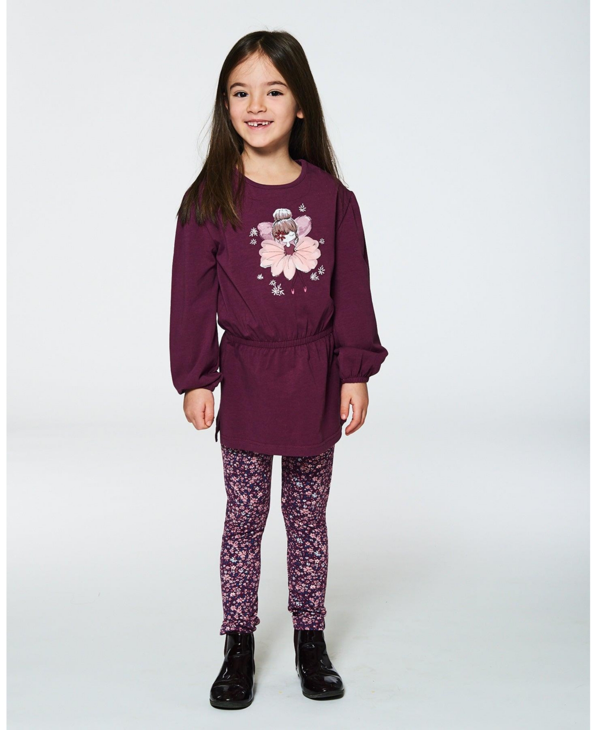 Deux par Deux Big Girls Stretch Leggings Burgundy Printed Flowers