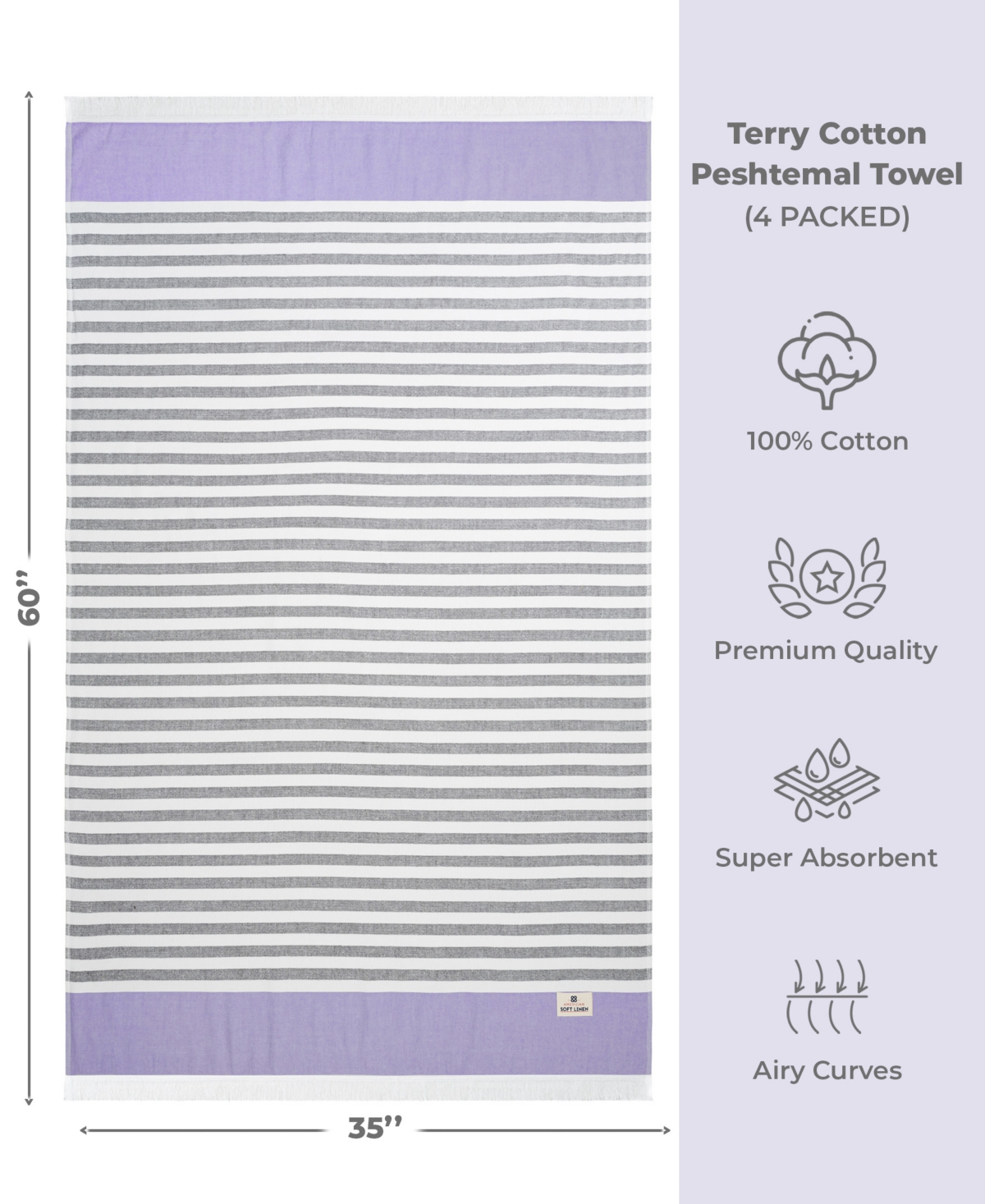American Soft Linen Peshtemal 100% Turkish Cotton 4-Pack Beach Towels, 35