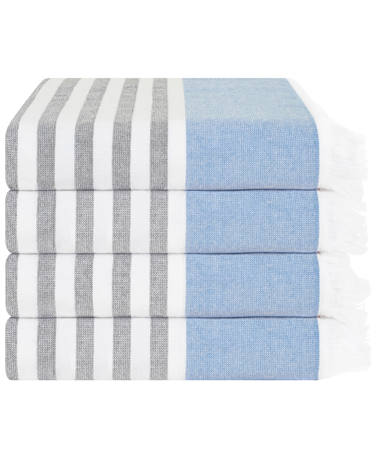 American Soft Linen Peshtemal 100% Turkish Cotton 4-pack Beach Towels, 35" X 60" In Navy Blue