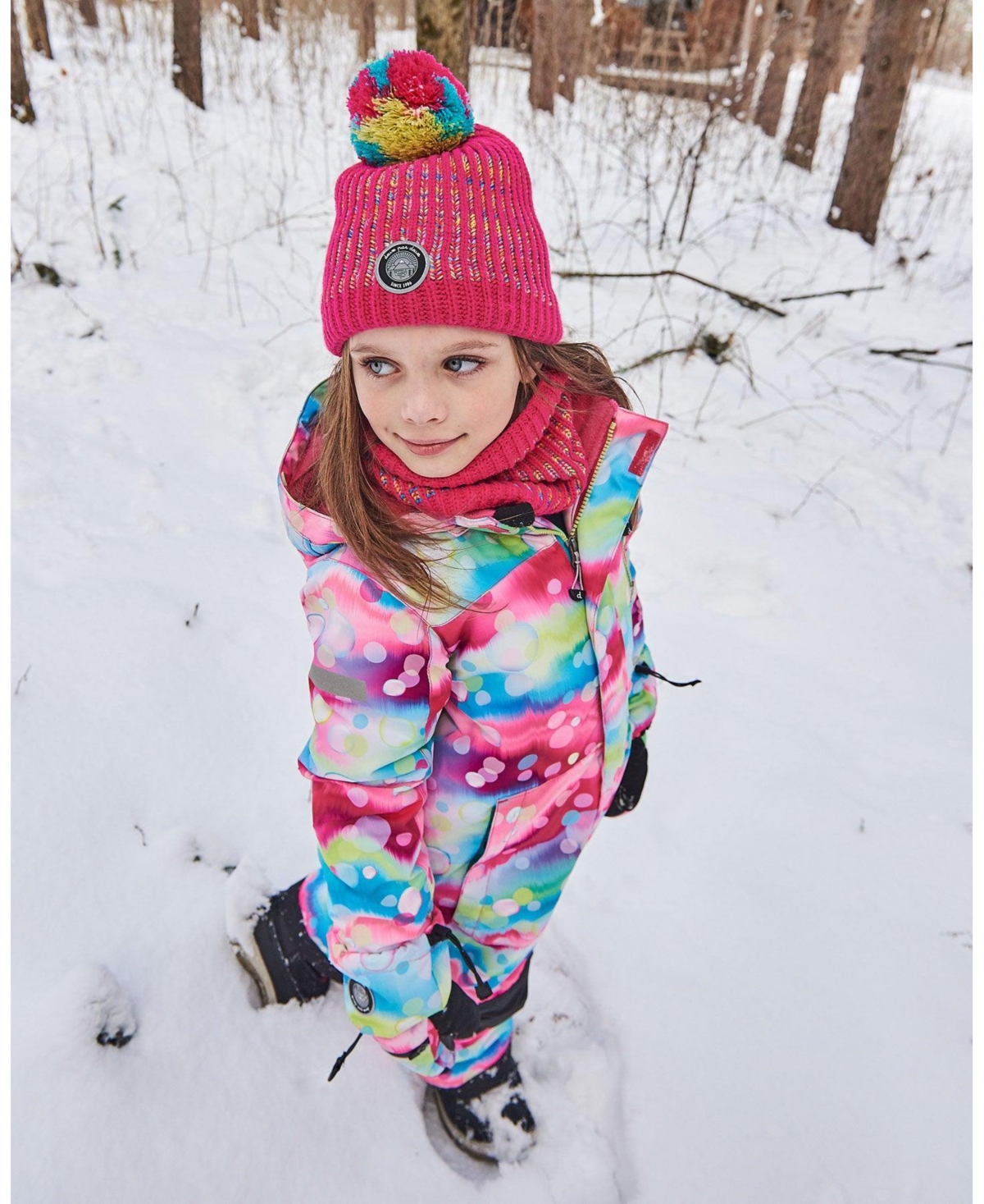 Deux par Deux Big Girls One Piece Snowsuit- Printed multicolor bubbles