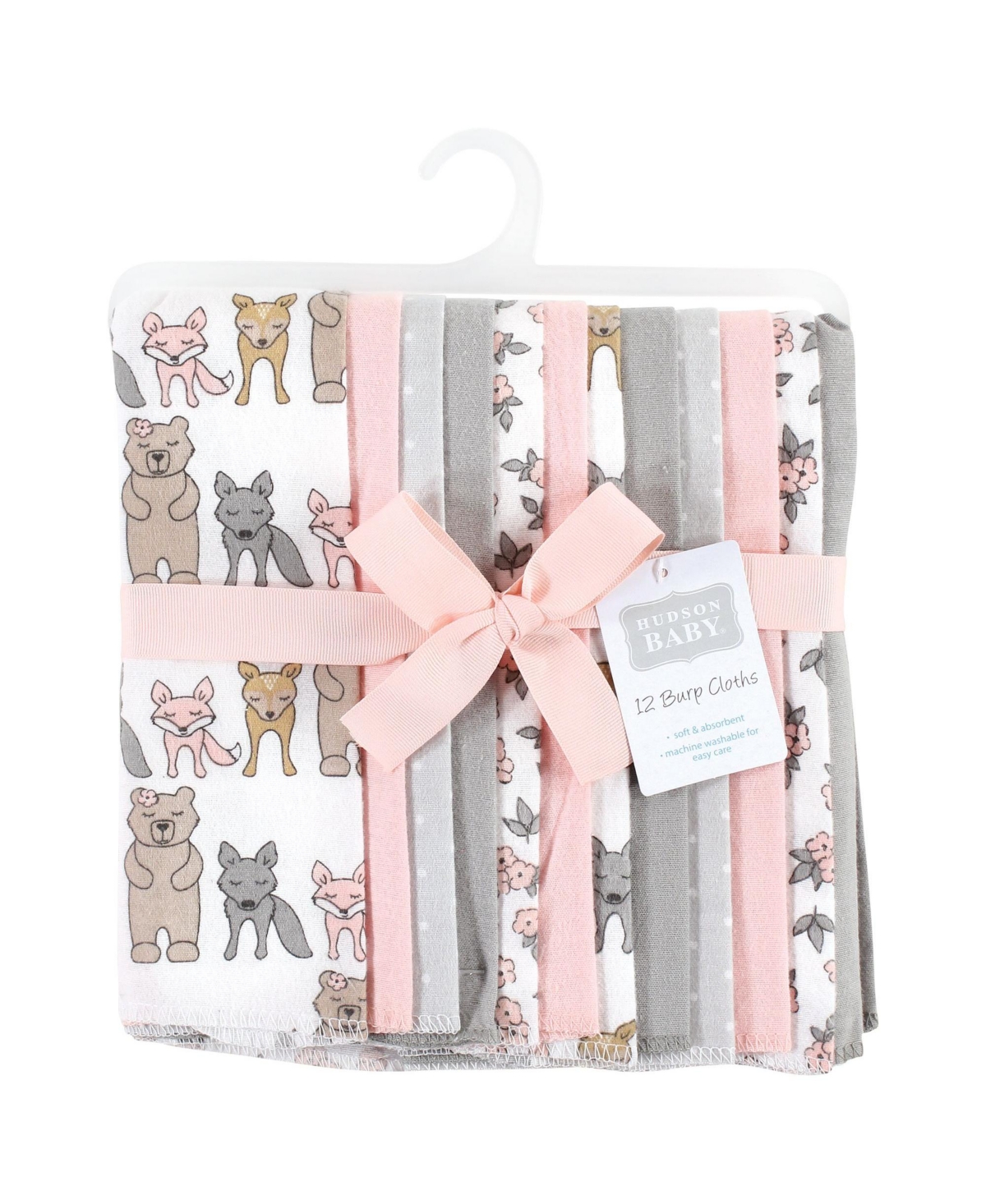 Hudson Baby Infant Girl Cotton Flannel Burp Cloths Bundle, One Size - Wild forest pink