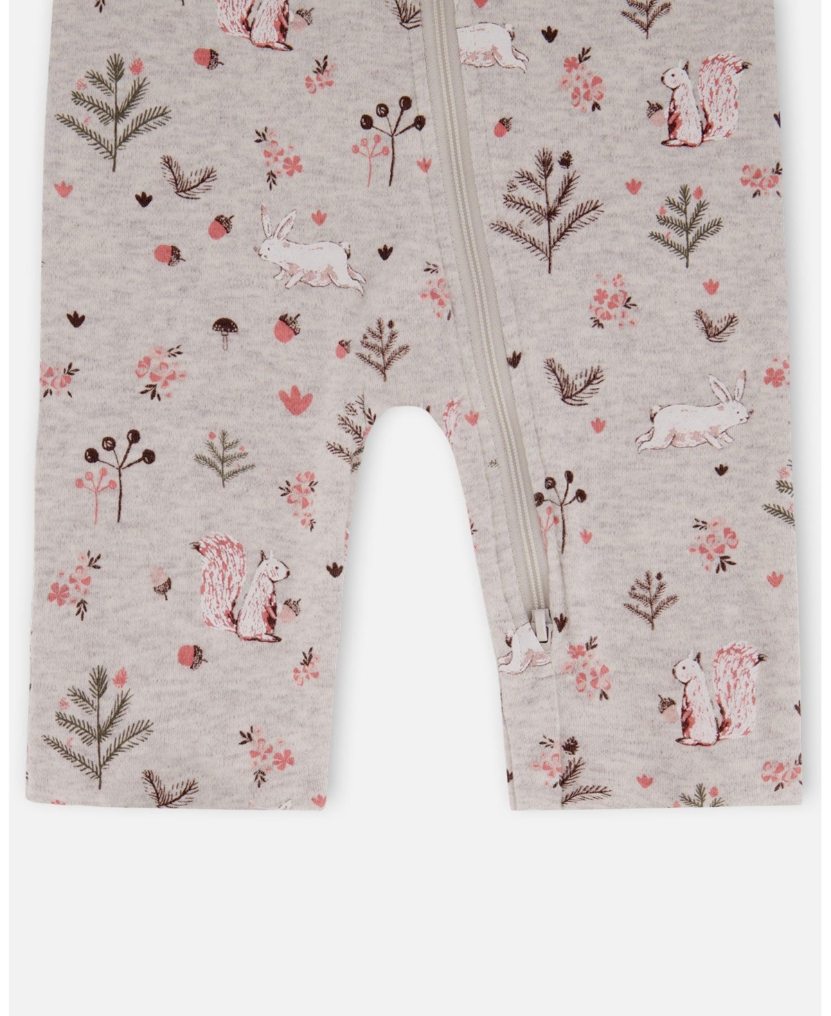 Deux par Deux Baby Girls Baby Organic Cotton One Piece Pajama- Beige mix printed squirrel