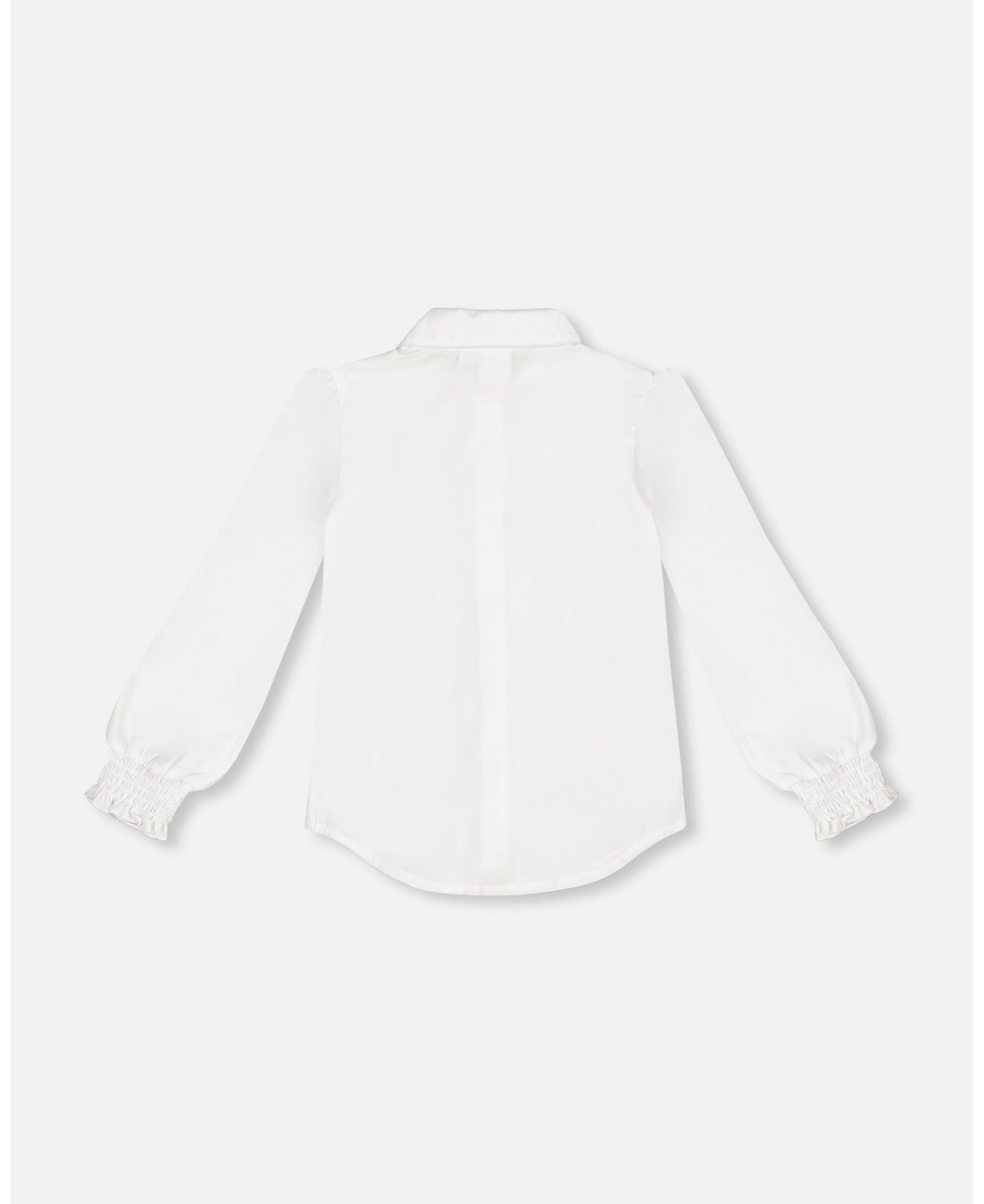 Deux par Deux Big Girls Long Sleeve Button Front Shirt Off White