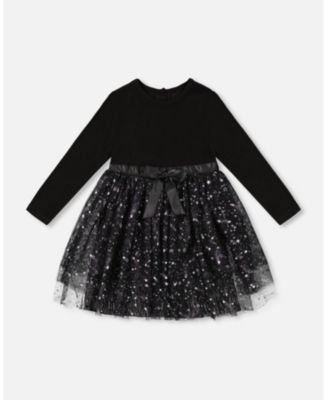 Deux Par Deux Long Sleeve Dress - Glittering Black