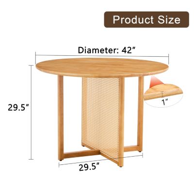 Retro Chinese Solid Wood Round Imitation Rattan Table Desk