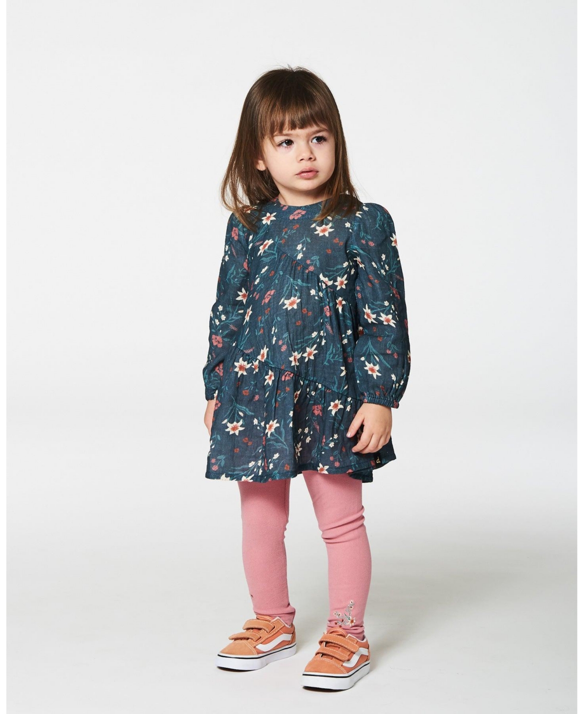 Deux par Deux Big Girls Printed Muslin Long Top Teal With Flowers