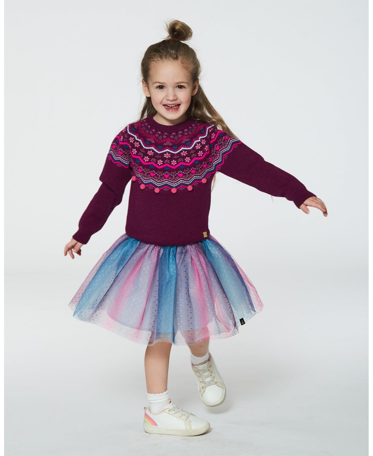 Deux par Deux Big Girls Fairisle Sweater- Burgundy
