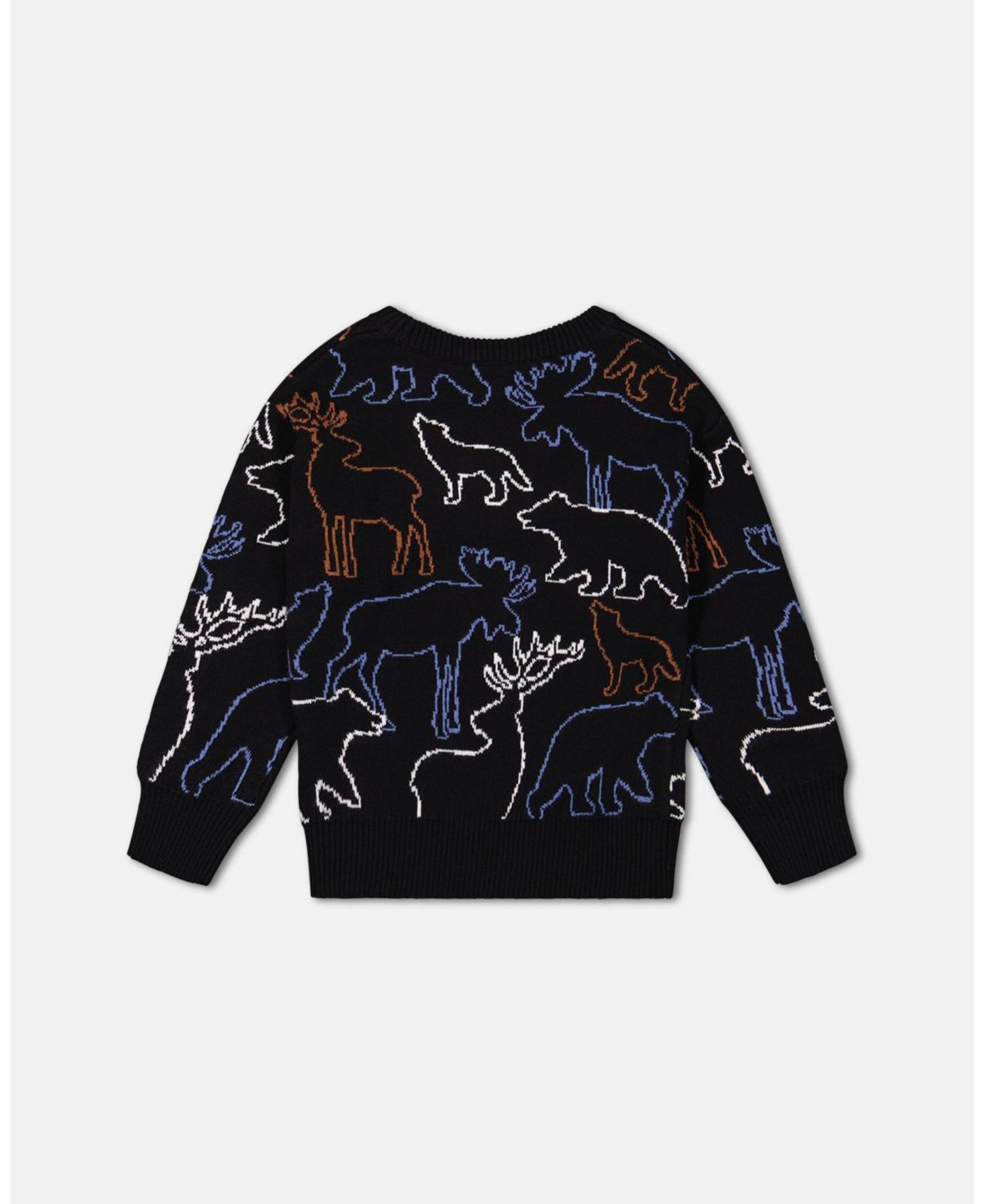 Deux par Deux Big Boys Sweater With Intarsia Animal Forest- Black