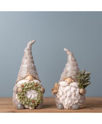 Pine Tree Trunk Gnome With Wreath Accent (Set of 2)