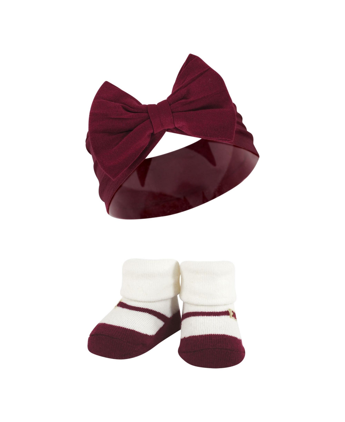 Hudson Baby Baby Girls Headband and Socks Giftset, One - Burgundy blush