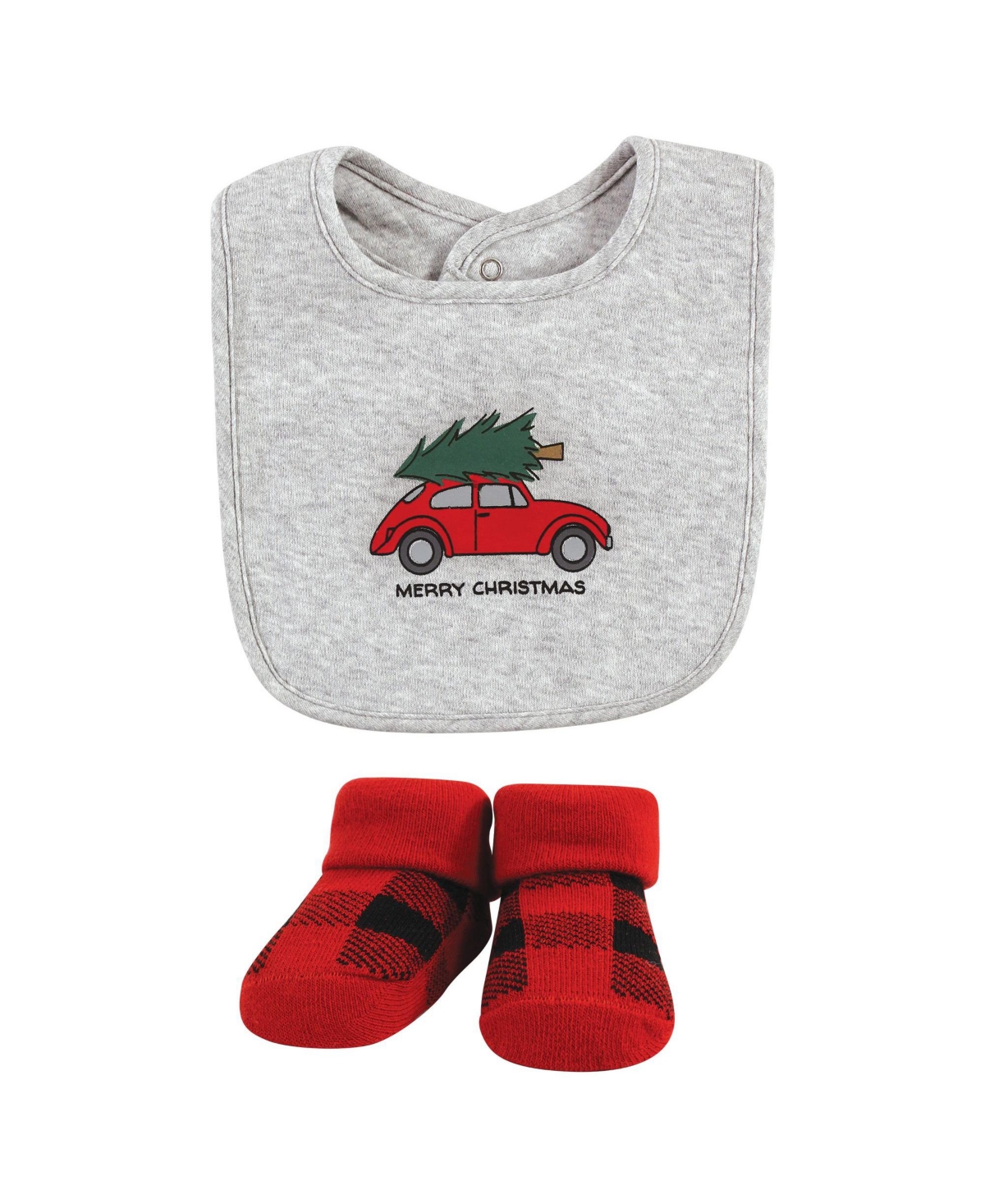 Hudson Baby Baby Boys Unisex Baby Cotton Bib and Sock Set, One - Christmas scene