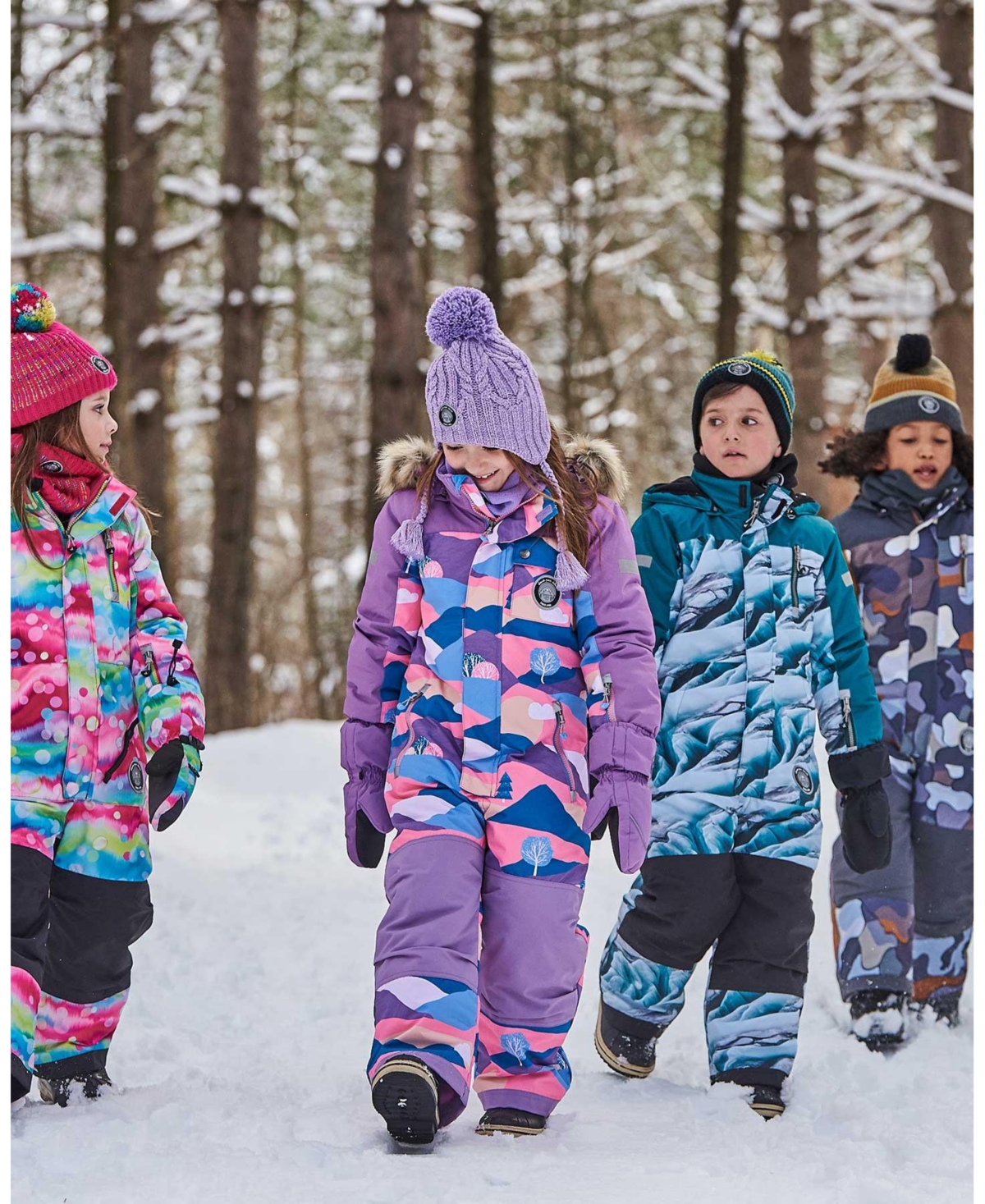 Deux par Deux Big Boys One Piece Snowsuit- Forest green printed glaciers