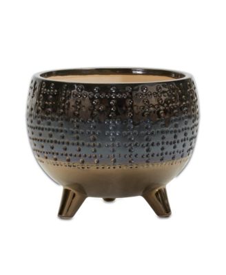 6"h Dotted Ceramic Planter with Pewter Accent for Stylish Indoor and Outdoor Decor