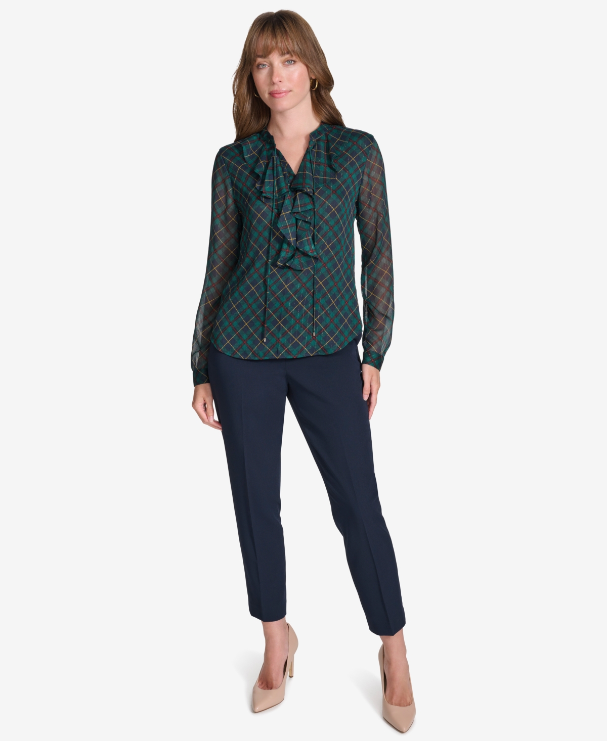 Tommy Hilfiger Women's Plaid Ruffle-Trim Blouse -for