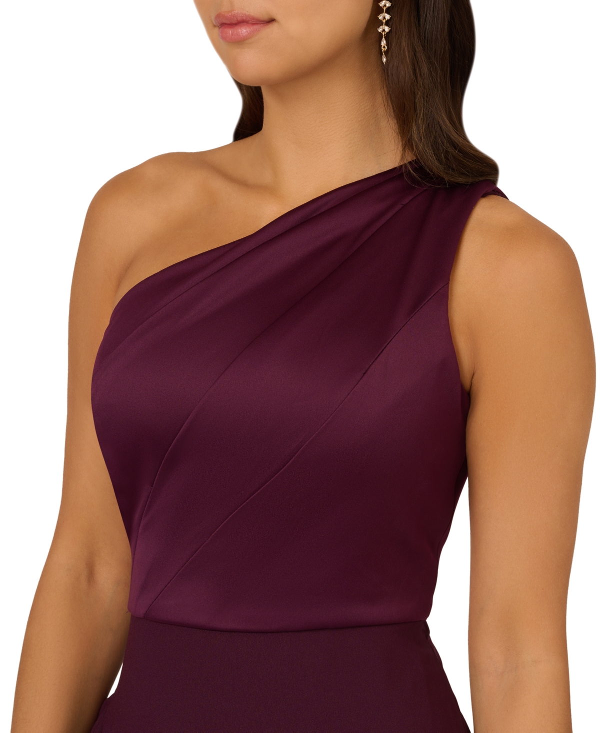 ADRIANNA PAPELL ONE-SHOULDER SATIN-TRIM DRAPED GOWN 